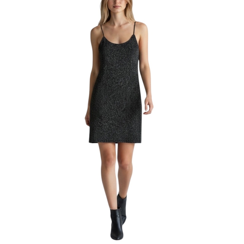 Charlotte Russe Sparkling Mini Slip Dress Black Silver Glitter Womens Size Small